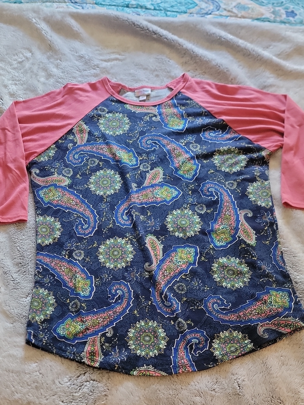 LuLaRoe Pink Trim Multicolor Paisley Randy Top